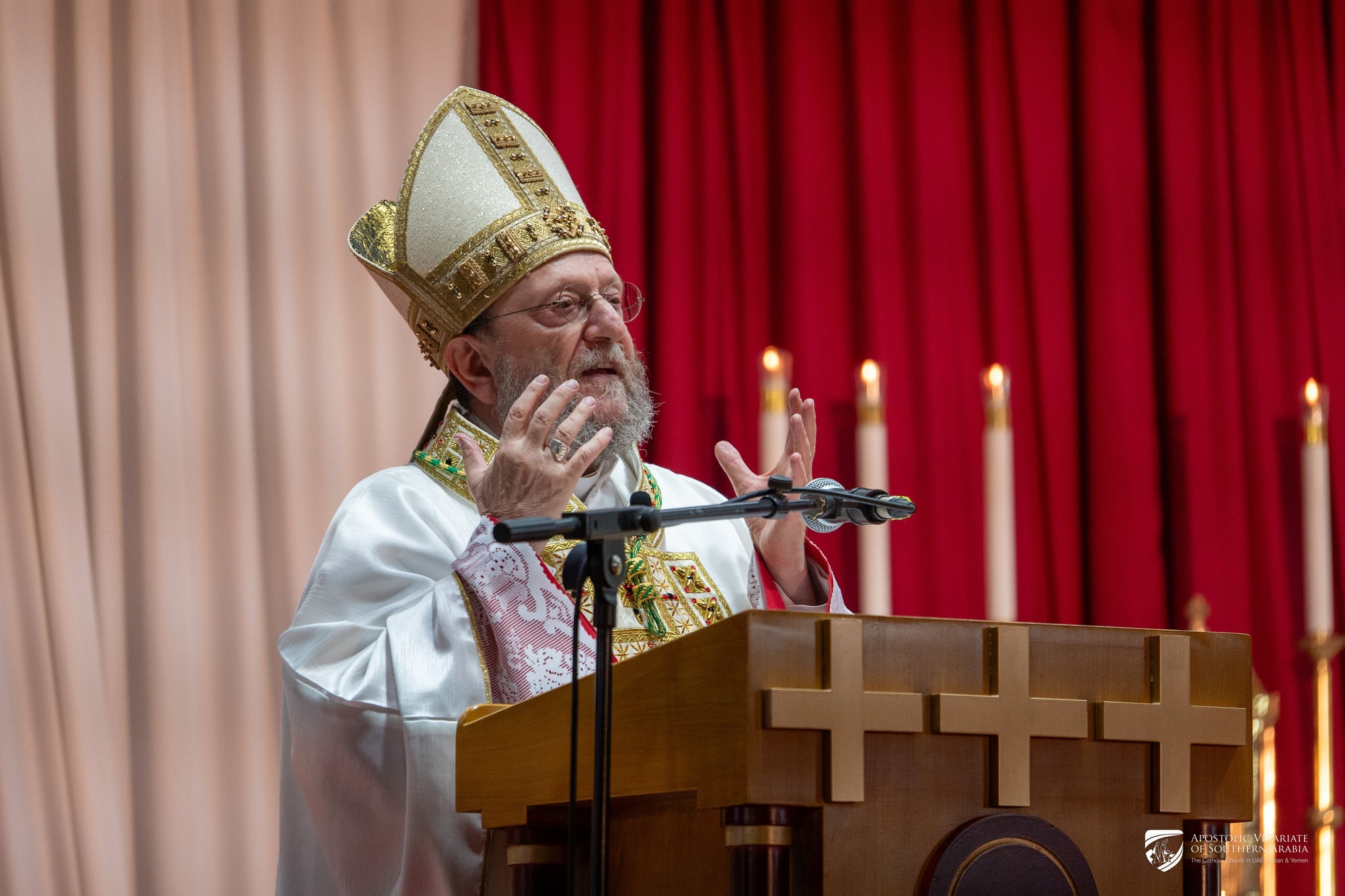 Bishop Paolo Martinelli, OFM Cap., Vicar Apostolic of Southern Arabia, preaching at Holy Mass